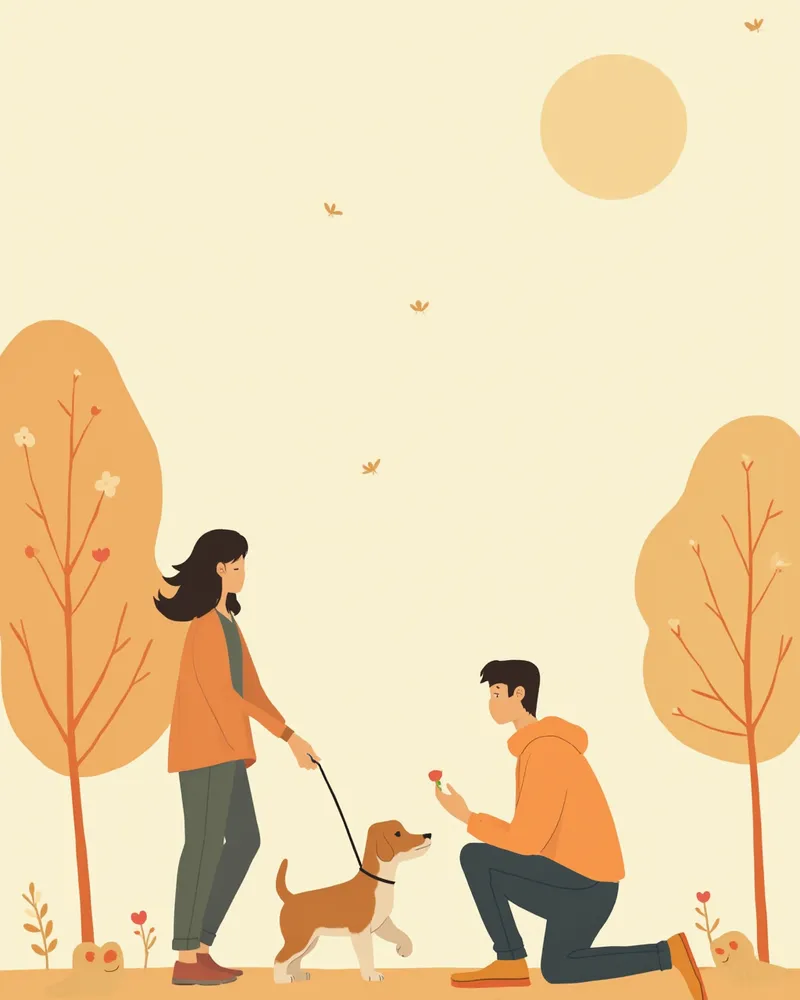 산책 중 보호자에게 집중하며 보상을 받는 강아지