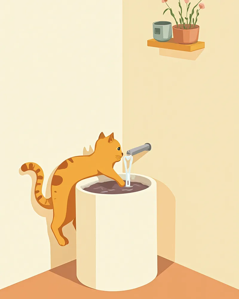 자동급수기에서 흐르는 물을 마시는 고양이