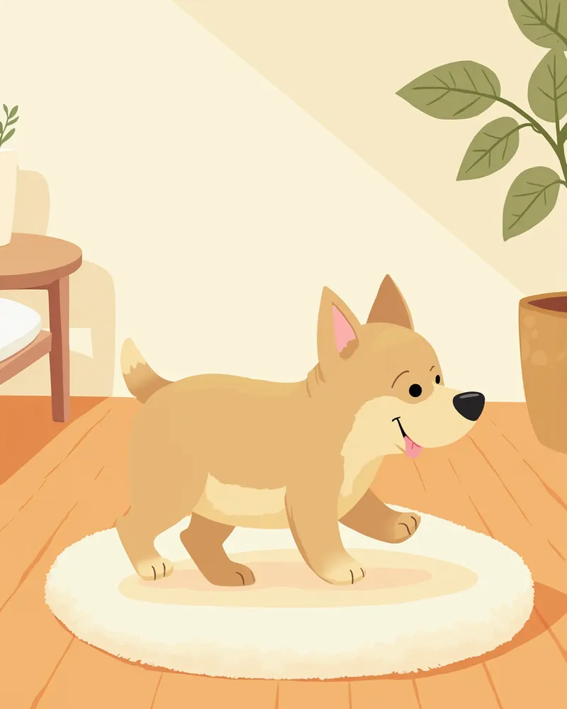 미끄럼 방지 매트 위를 걷는 강아지