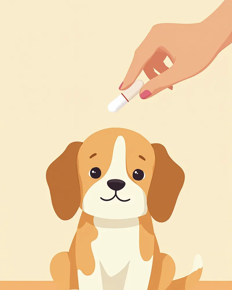 수의사가 강아지에게 약을 건네는 장면