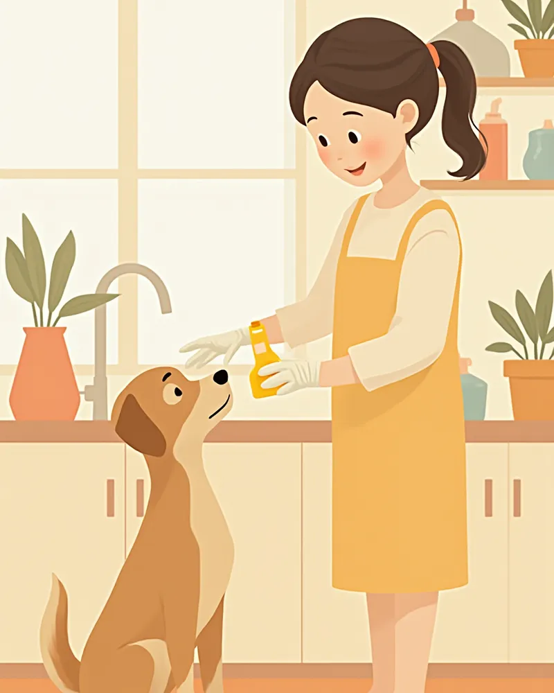 장갑을 끼고 반려동물 약을 준비하는 보호자