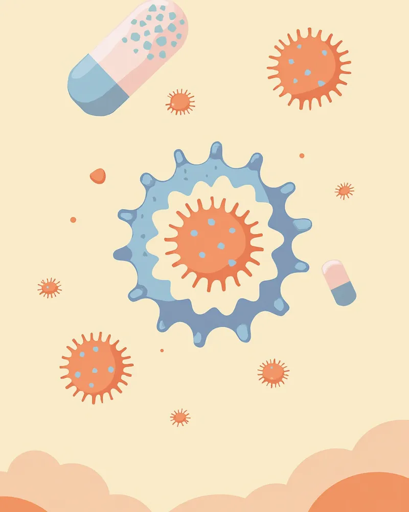 세균을 억제하는 항생제의 작용을 표현한 일러스트