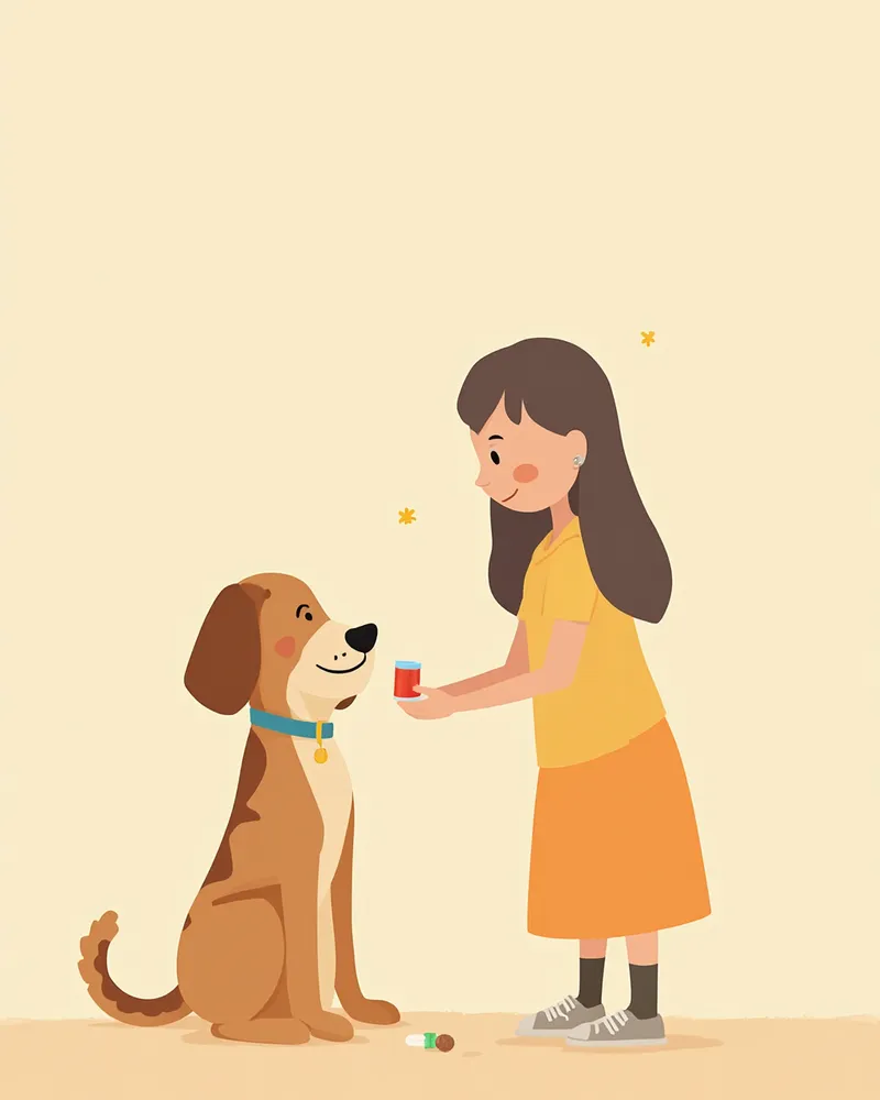 보호자가 강아지에게 약을 먹이는 모습