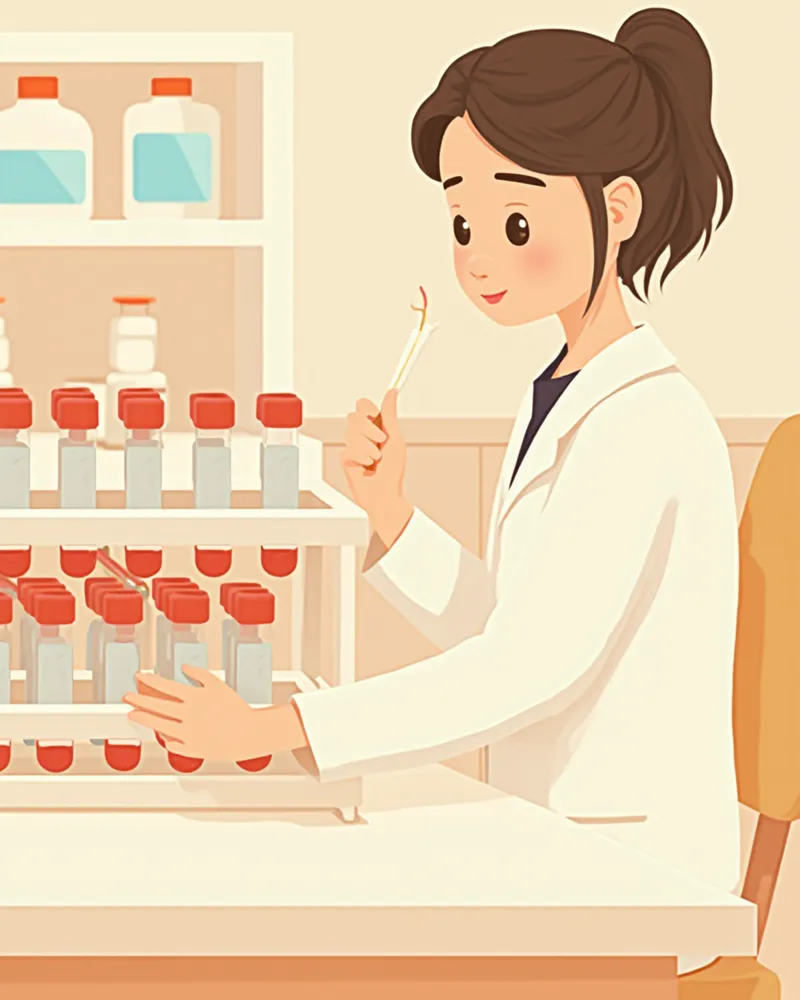 수의학 검사실에 놓인 혈액 샘플 튜브들