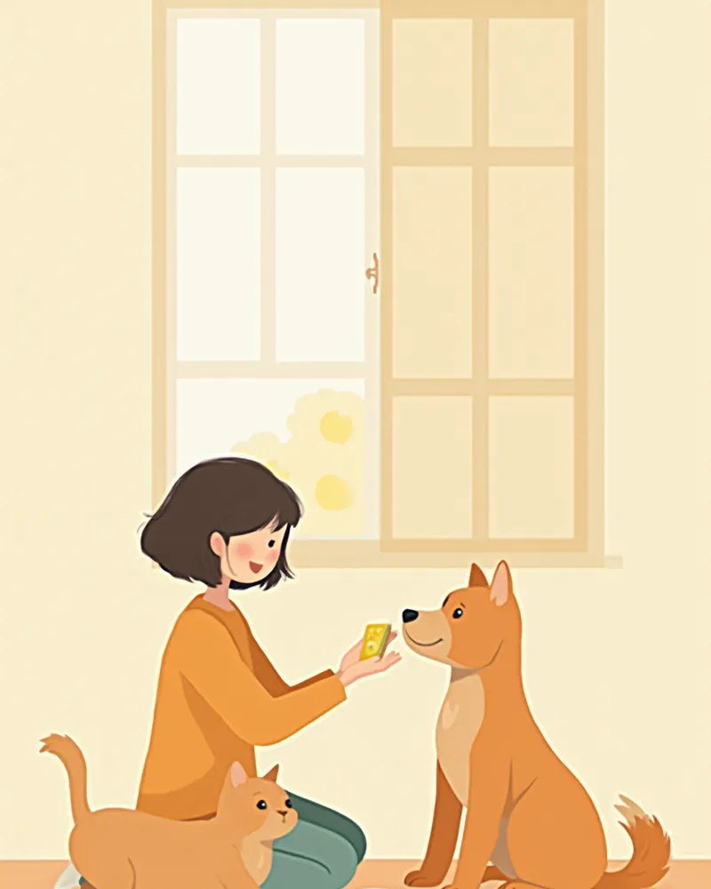 보호자가 강아지에게 보충제를 먹이는 모습