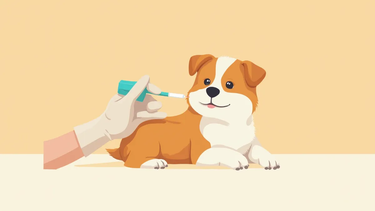 수의사가 강아지에게서 세균 배양 검체를 채취하는 모습