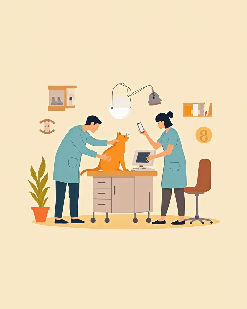 초음파 유도로 고양이의 방광에서 소변을 채취하는 모습