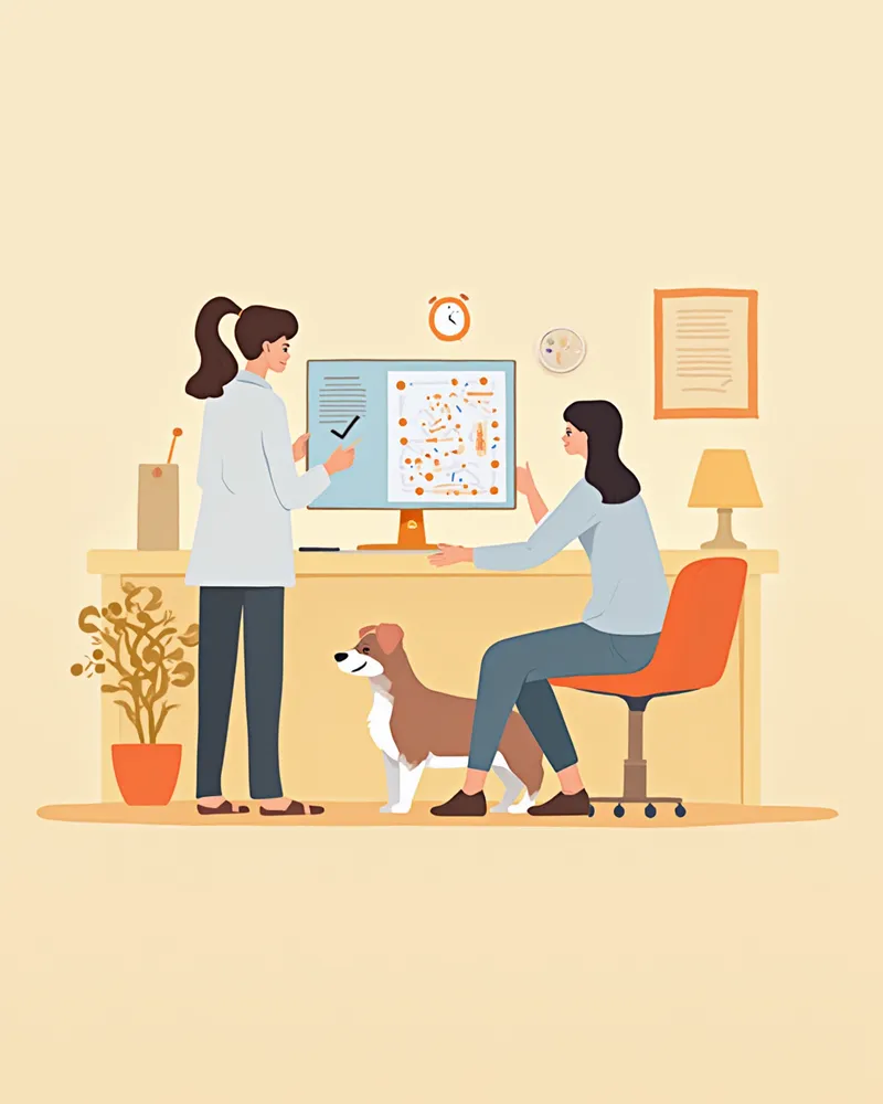 수의사가 세균 배양 결과지를 검토하는 모습