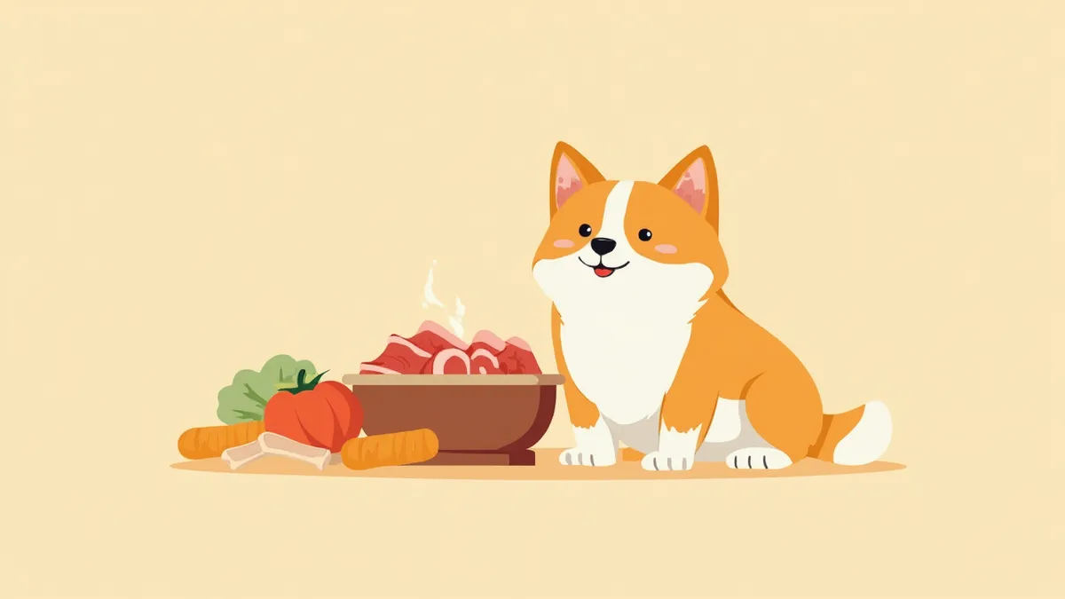 BARF 생식 식단이 담긴 그릇 옆에 앉아있는 강아지