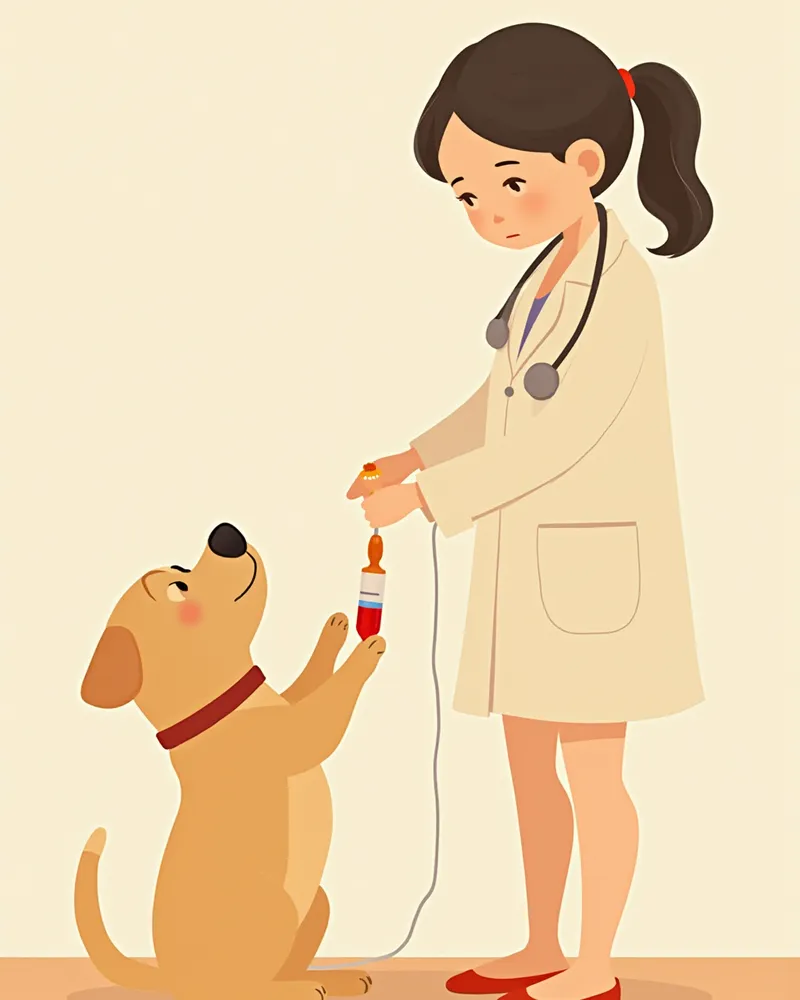 기본 검진 중 혈액검사를 받는 강아지