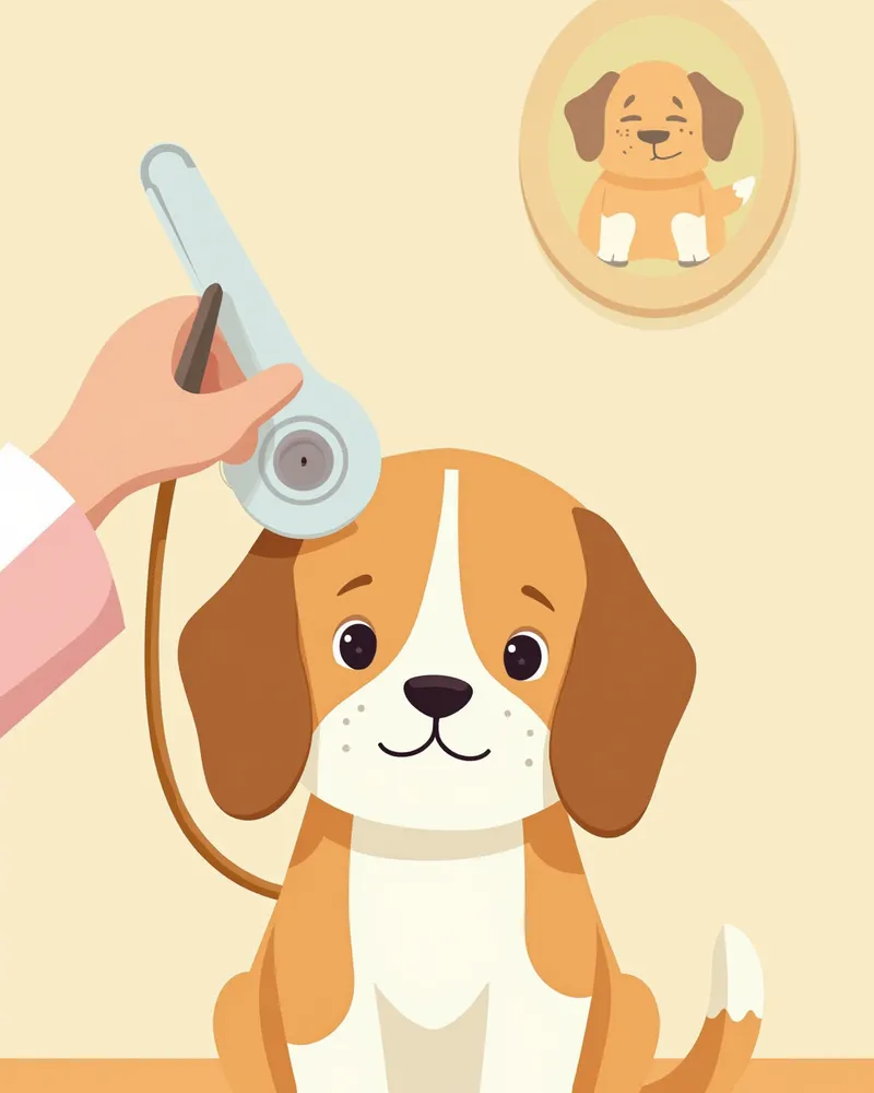 동물병원에서 귀 검진을 받는 비글