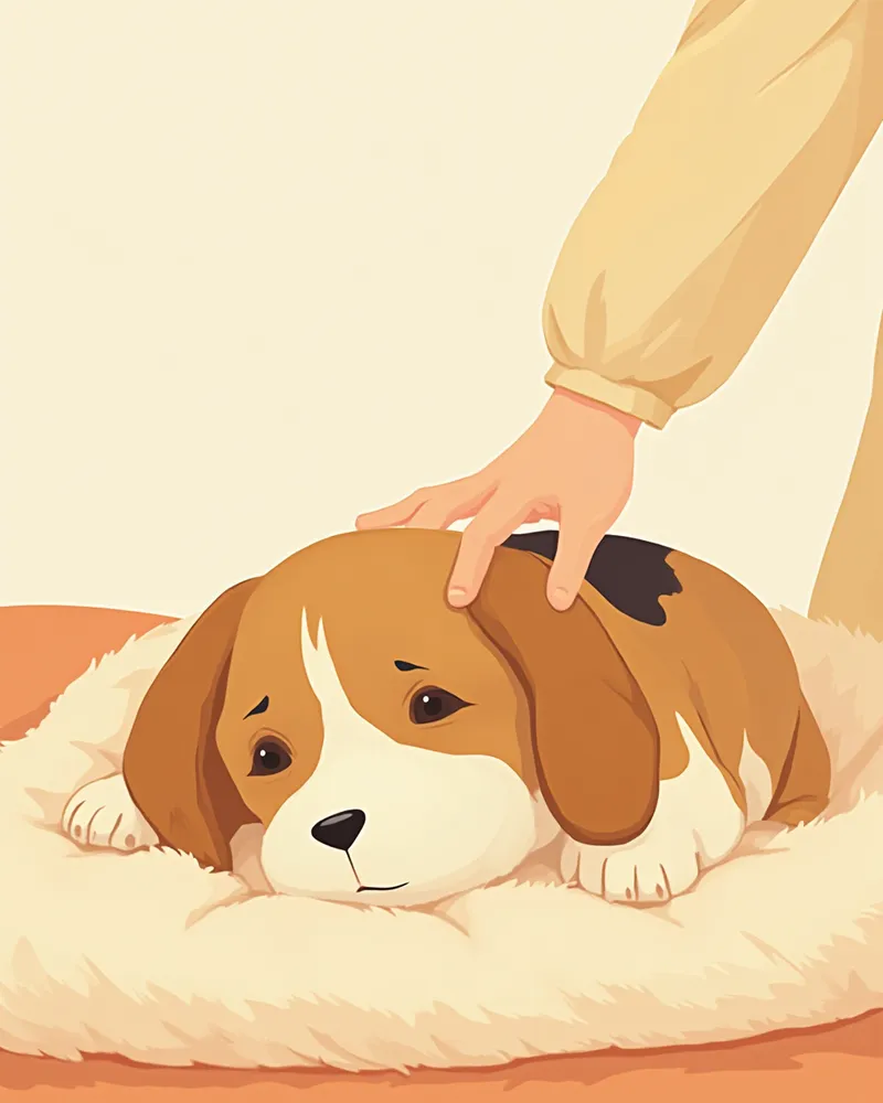 집에서 보호자의 손길을 받으며 쉬고 있는 비글