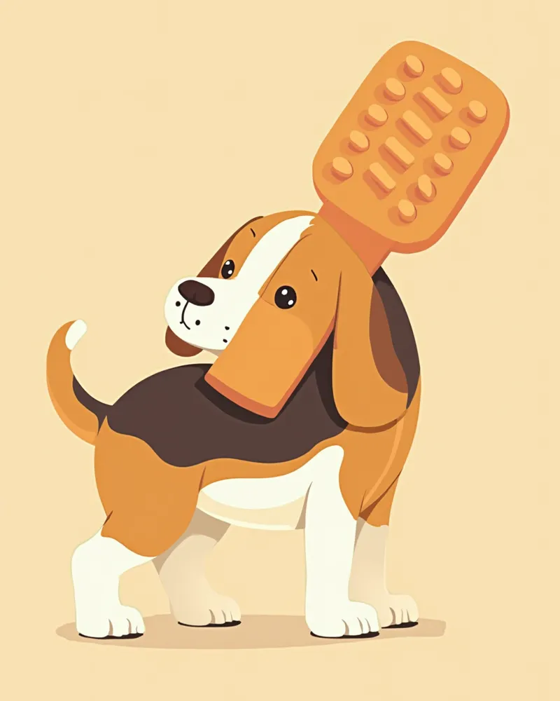 러버 브러시로 비글의 빠진 속털을 빗어내는 모습