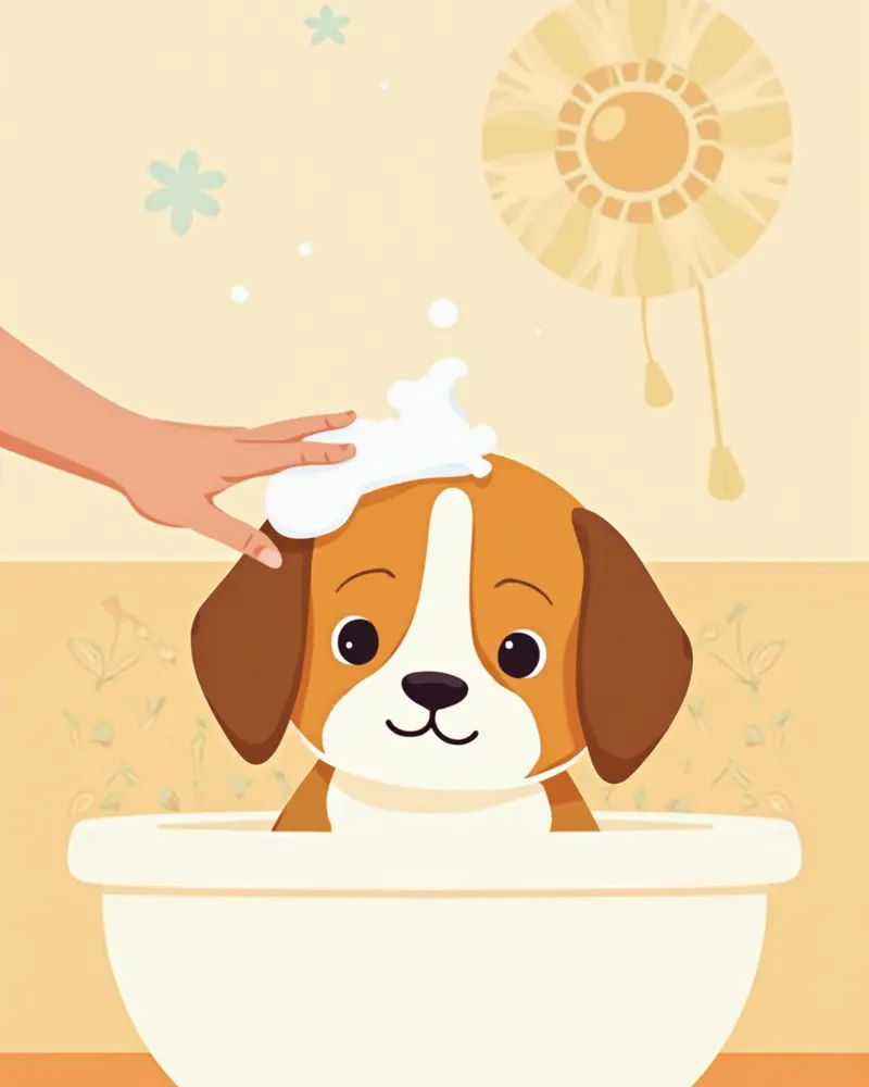 욕조에서 저자극 샴푸로 목욕 중인 비글