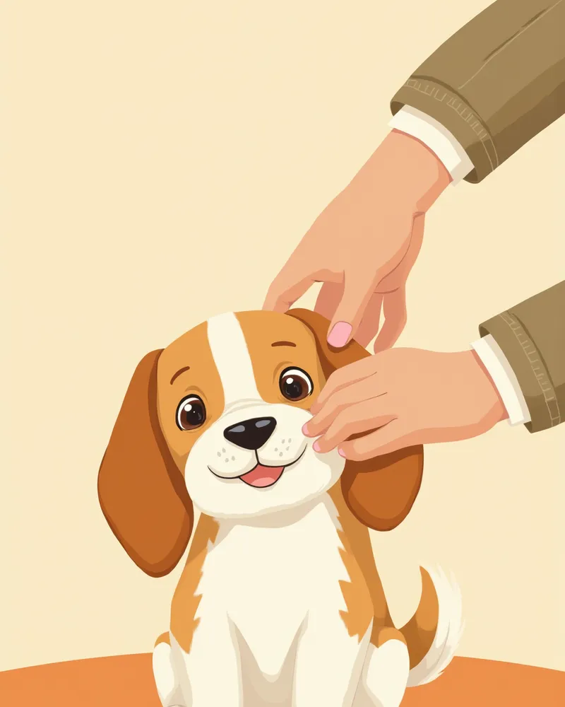 보호자가 비글의 귀를 확인하는 모습