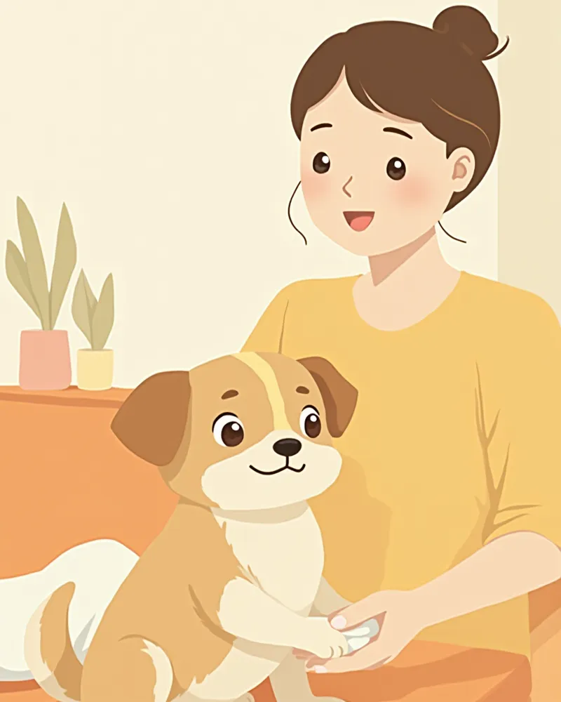 강아지 발에 냉찜질을 해주는 보호자