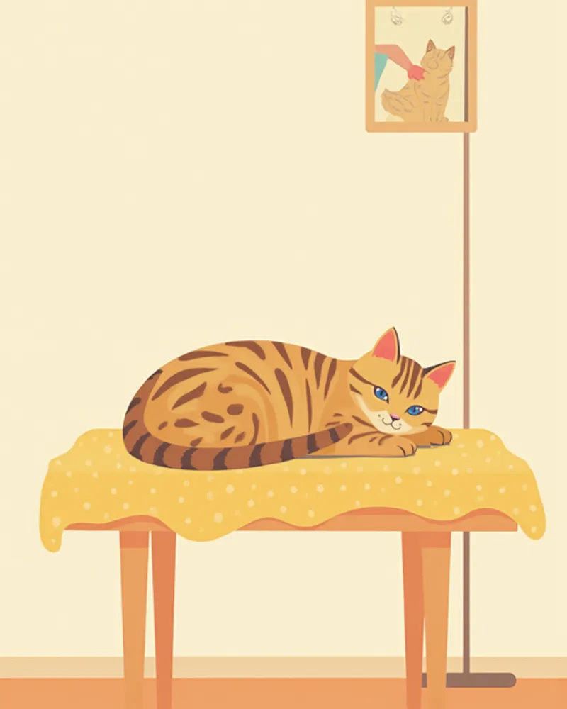 수의사에게 복부 촉진을 받고 있는 노령 벵갈고양이