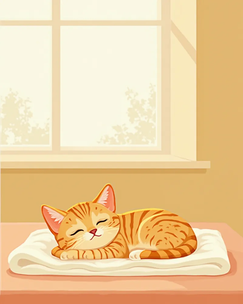 햇볕이 드는 창가에서 휴식을 취하는 노령기 벵갈 고양이