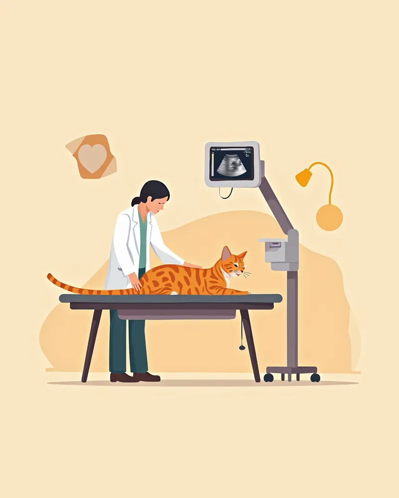 심장 초음파 검사를 받고 있는 벵갈 고양이