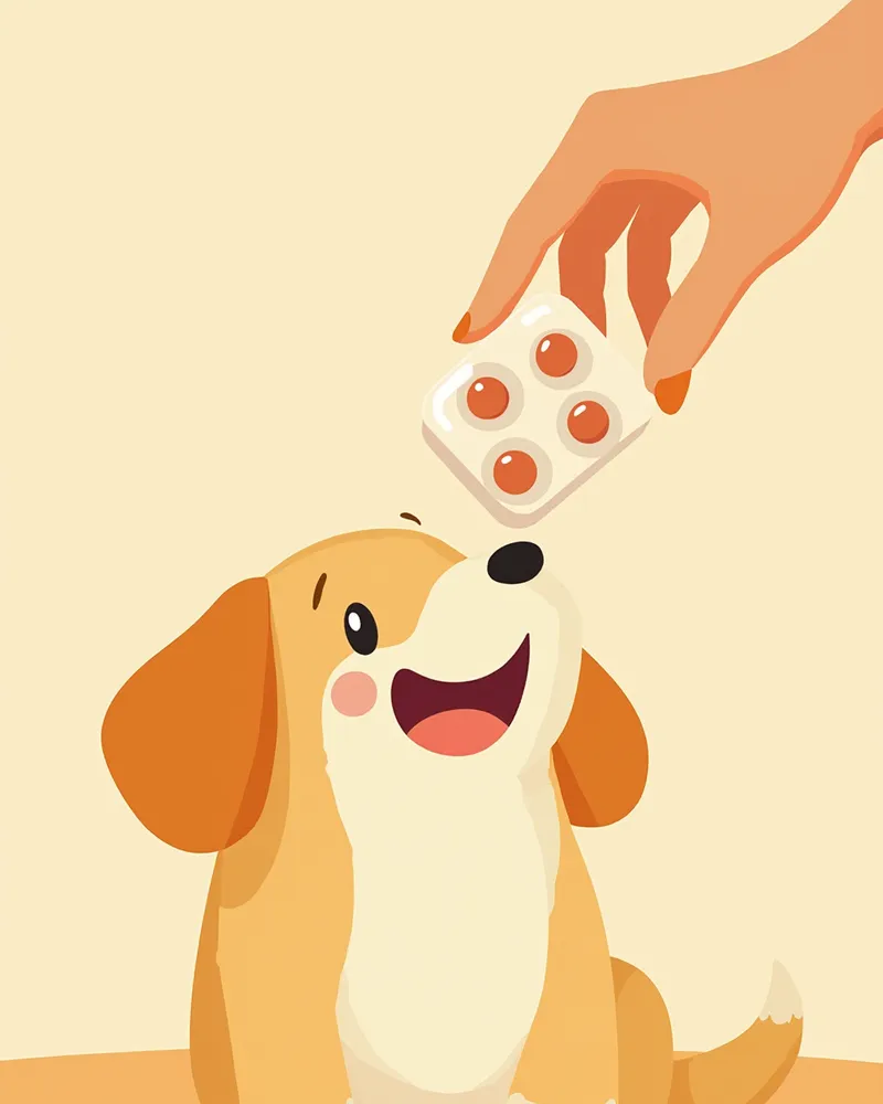 강아지에게 진정 츄어블 영양제를 급여하는 모습