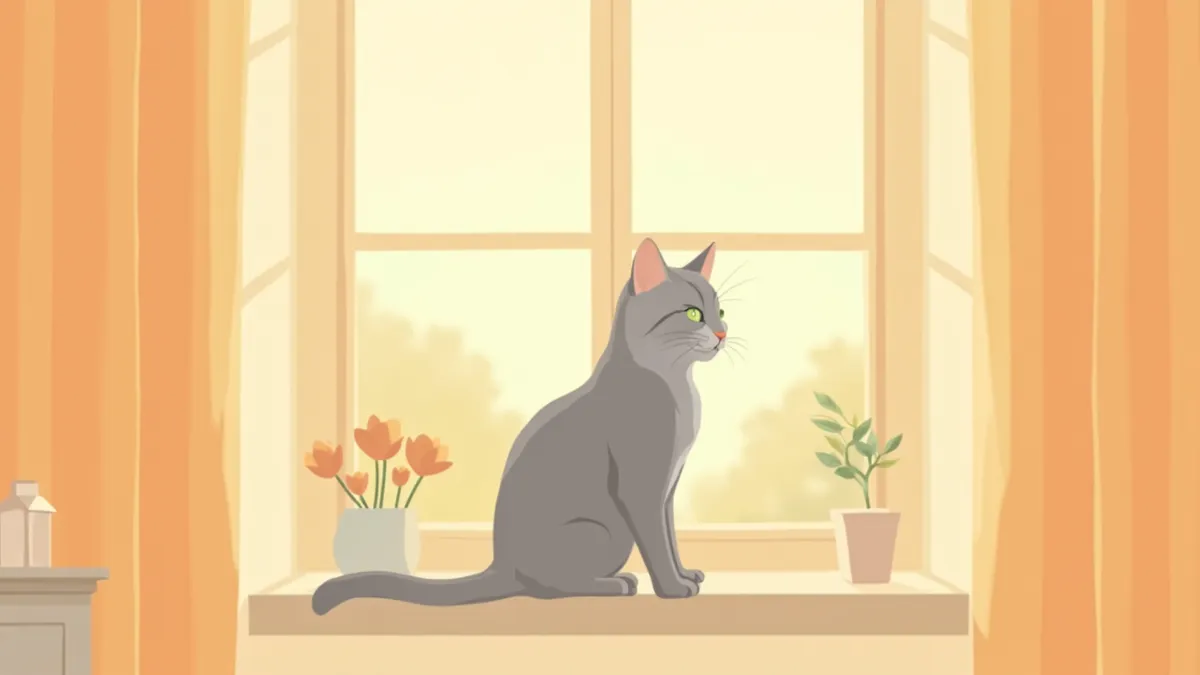 창가에 앉아 햇빛을 받고 있는 노령묘