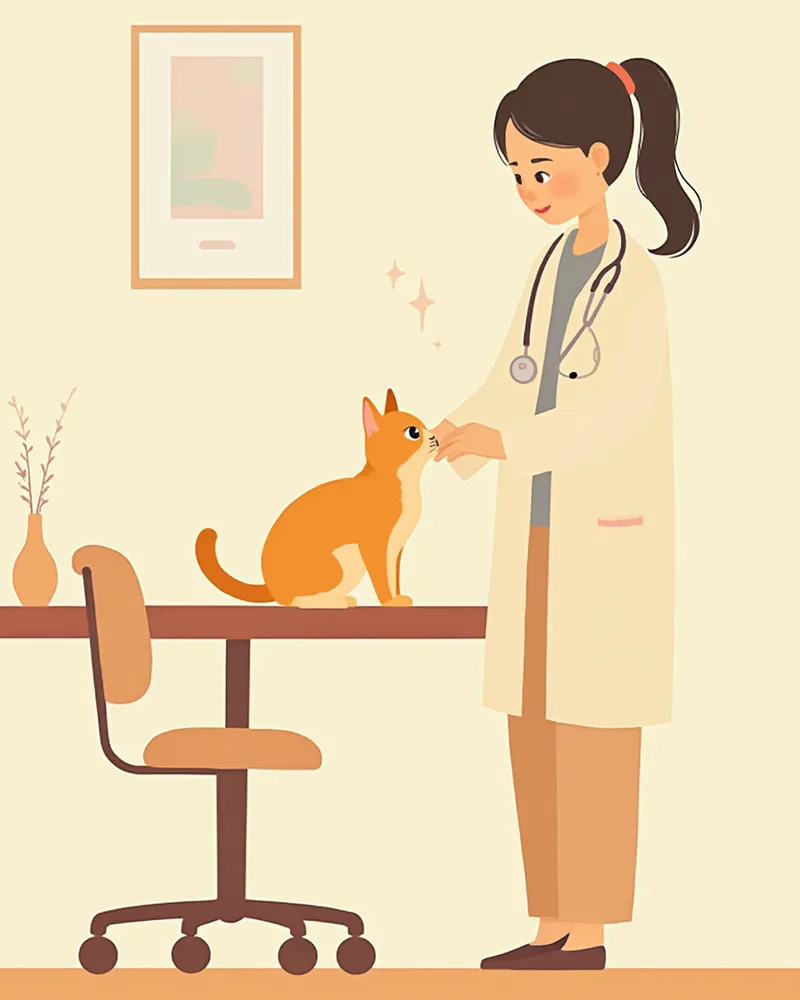 수의사에게 진료받고 있는 노령 고양이