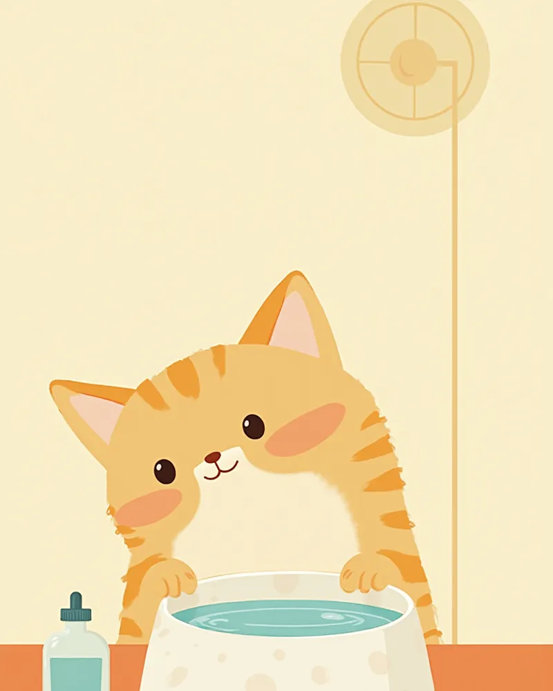 고양이가 물을 마시는 모습과 물 첨가제 제품