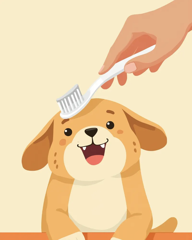 보호자가 핑거브러시로 강아지 양치질을 하는 모습