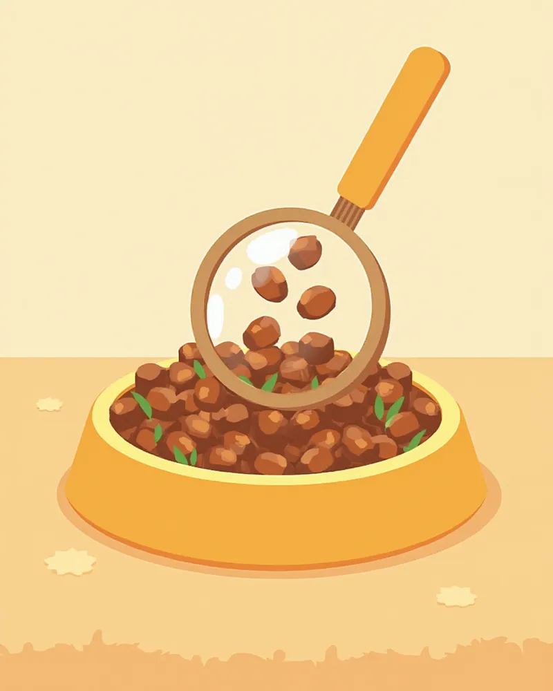 프리미엄 사료의 고품질 원재료를 확대한 일러스트