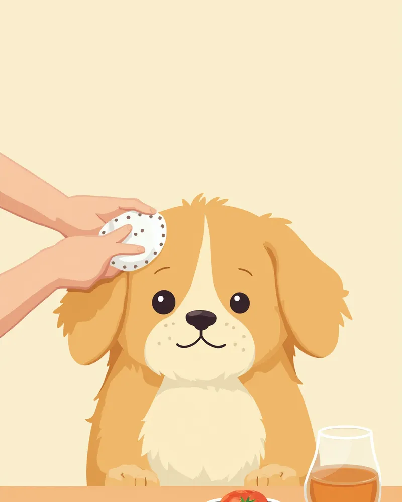 눈 주변을 관리받는 강아지 일러스트