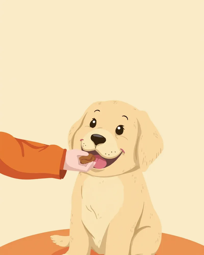 보호자에게 영양제 간식을 받아먹는 래브라도 리트리버