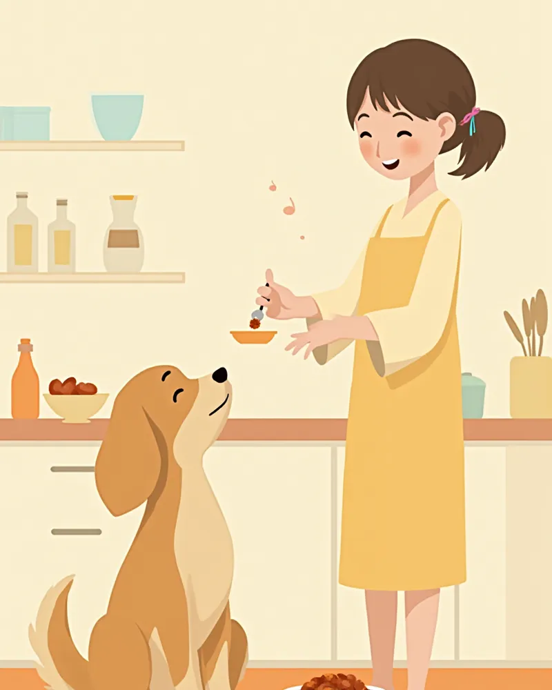 보호자가 강아지 영양제 급여량을 계량하는 모습