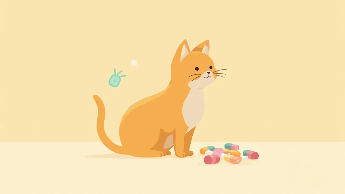 신장 영양제 캡슐 옆에 앉아 있는 고양이 일러스트