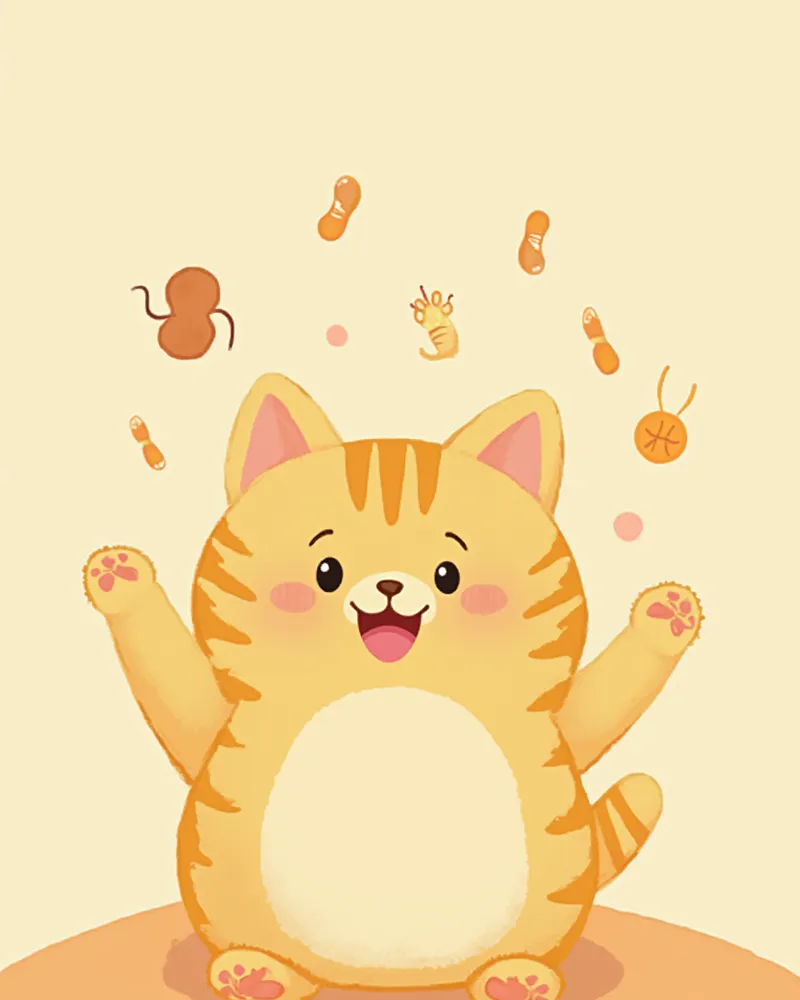 프로바이오틱스 유익균과 함께 있는 고양이 일러스트