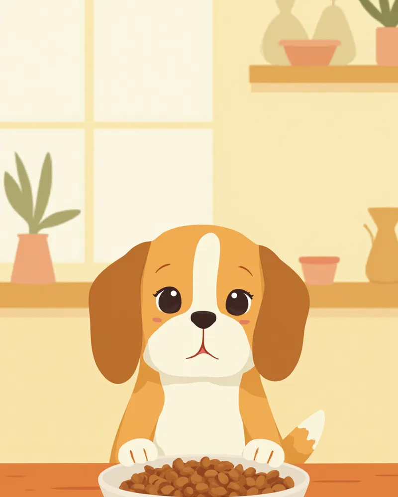 다이어트 사료를 쳐다보는 비글 강아지