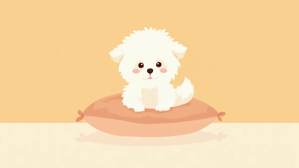 건강한 비숑프리제가 쿠션 위에 앉아 있는 모습