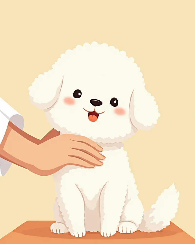 수의사에게 피부 검사를 받는 비숑프리제