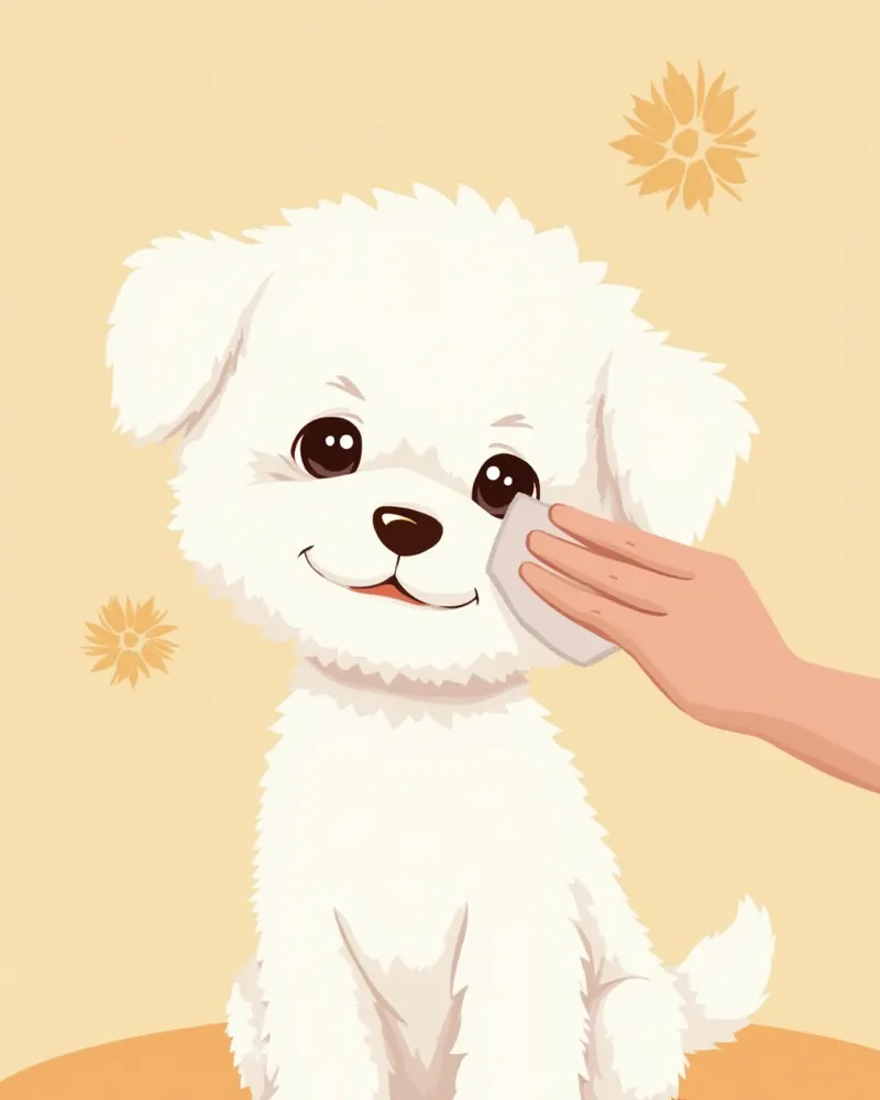 눈 주위를 닦아주는 비숑프리제 클로즈업