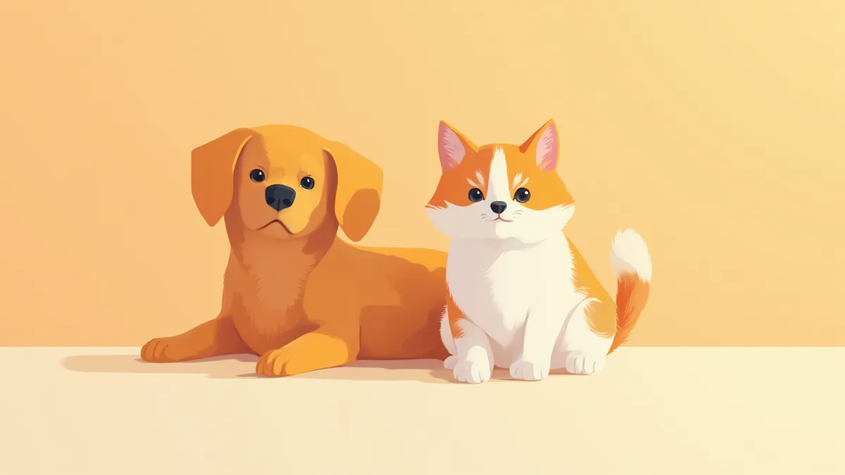 윤기 나는 털을 가진 강아지와 고양이