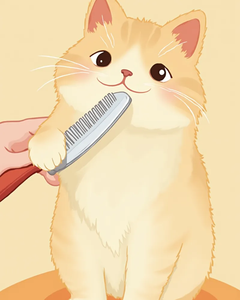 금속 빗으로 부드럽게 빗질되고 있는 버만의 털 클로즈업