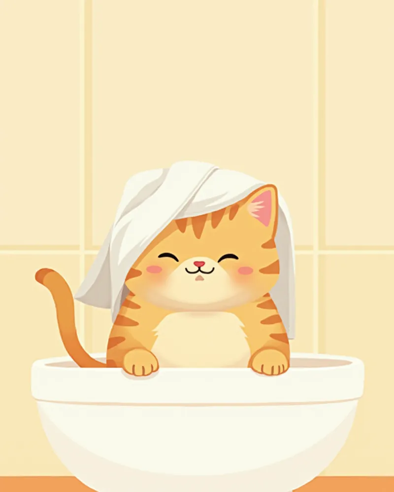 목욕 후 흰 수건에 감싸여 물기를 닦이고 있는 버만 고양이