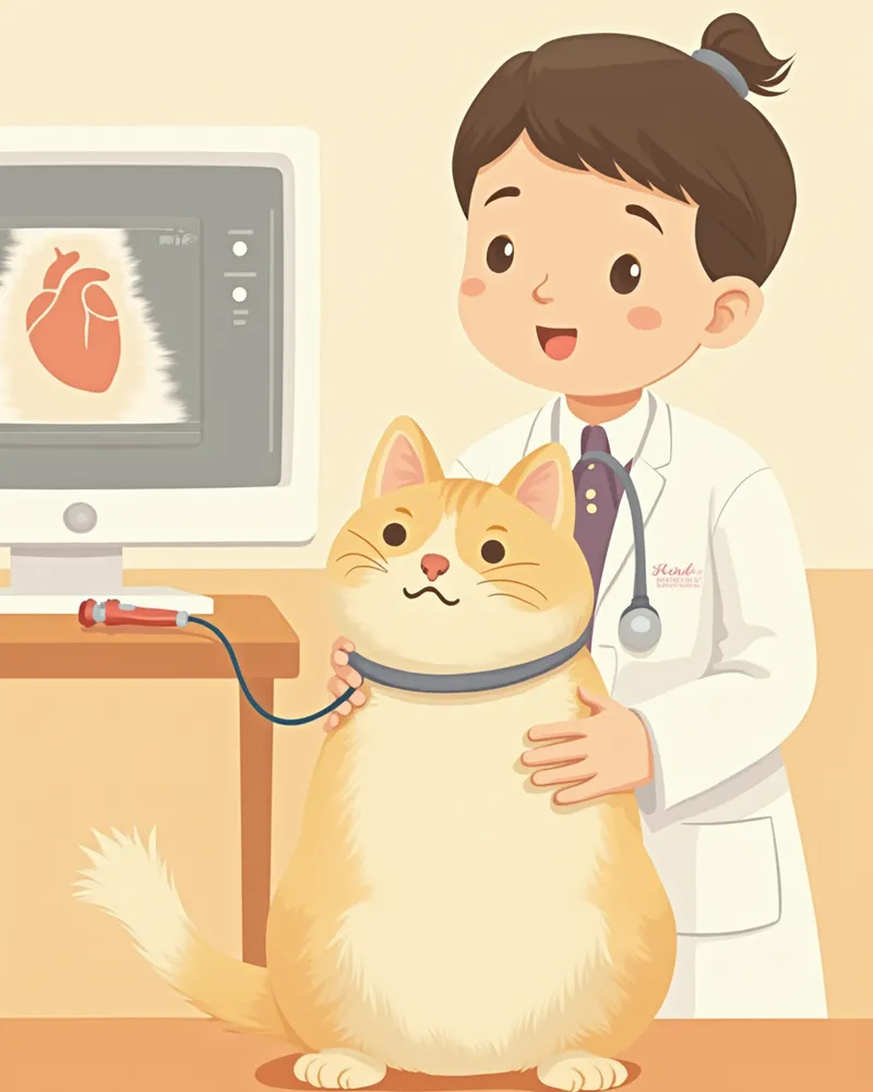 수의사가 버만 고양이의 심장초음파를 진행하는 모습