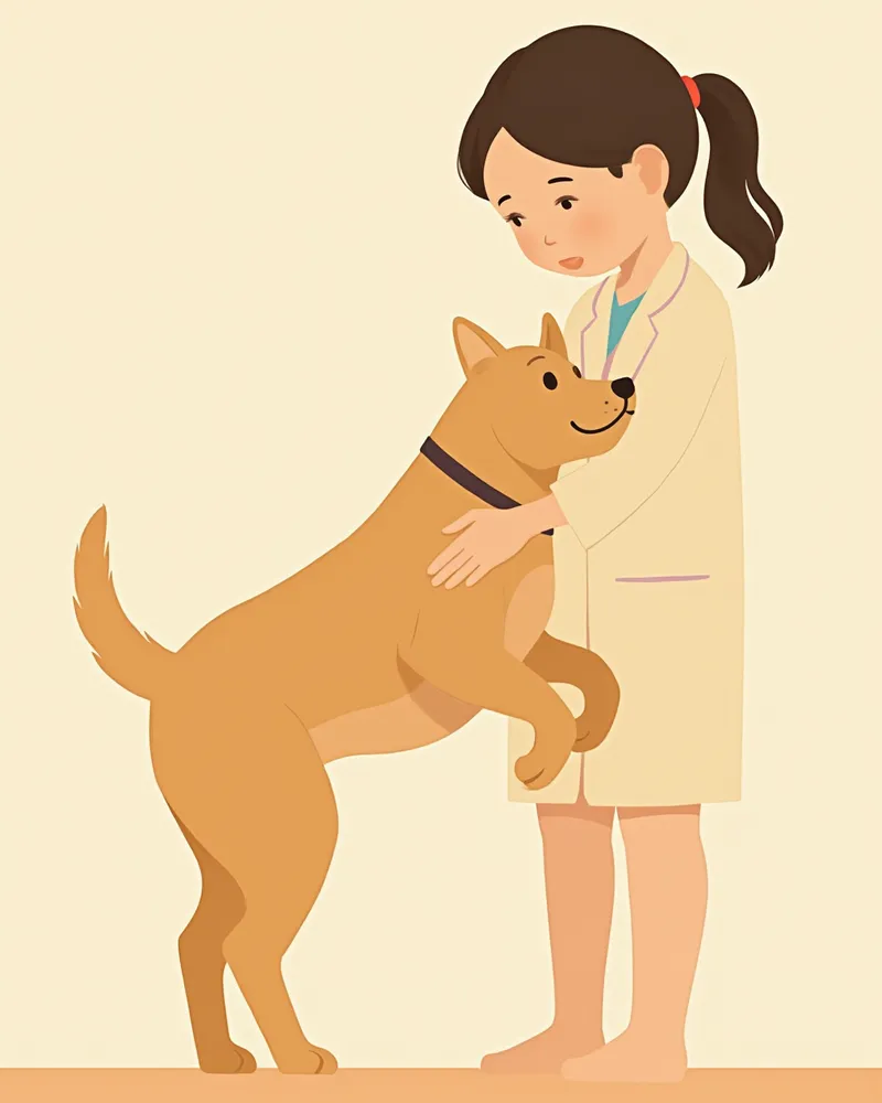 수의사가 강아지 잇몸 색과 맥박을 확인하는 장면