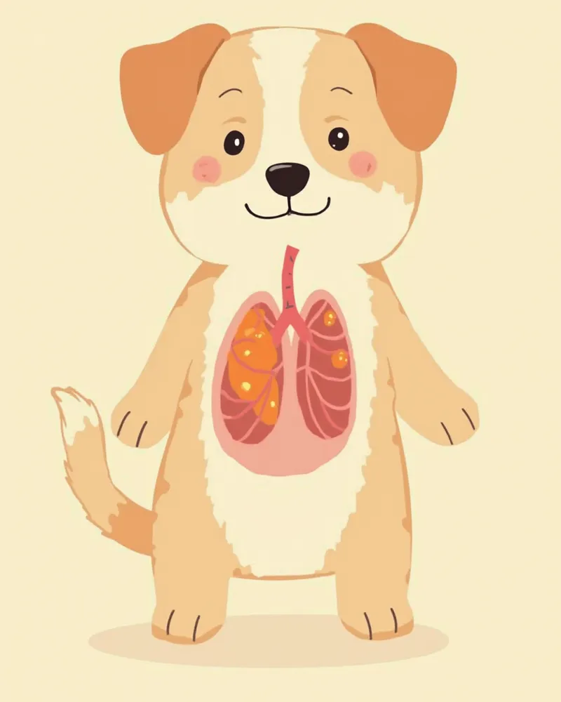 강아지 호흡기·심혈관계에서 저산소증을 일으키는 주요 부위를 표시한 교육 일러스트