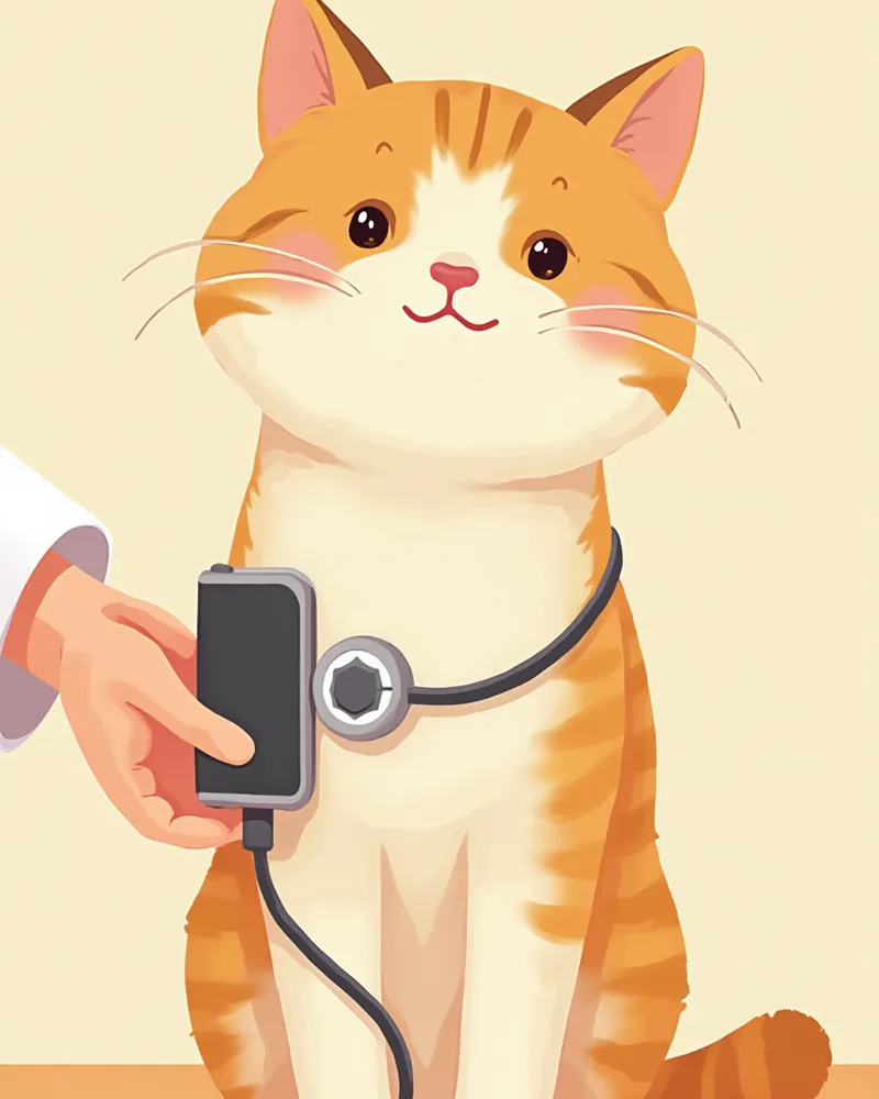 고양이 앞다리에 도플러 탐촉자와 커프를 장착한 모습