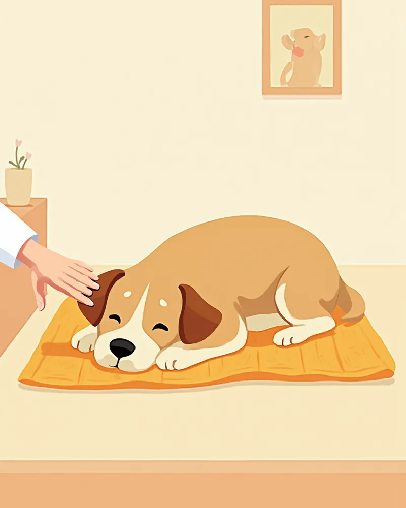 담요 위에서 편안하게 쉬고 있는 반려동물