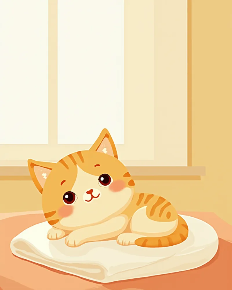 창가에서 쉬고 있는 노령 고양이, 한쪽 동공이 약간 확장된 모습