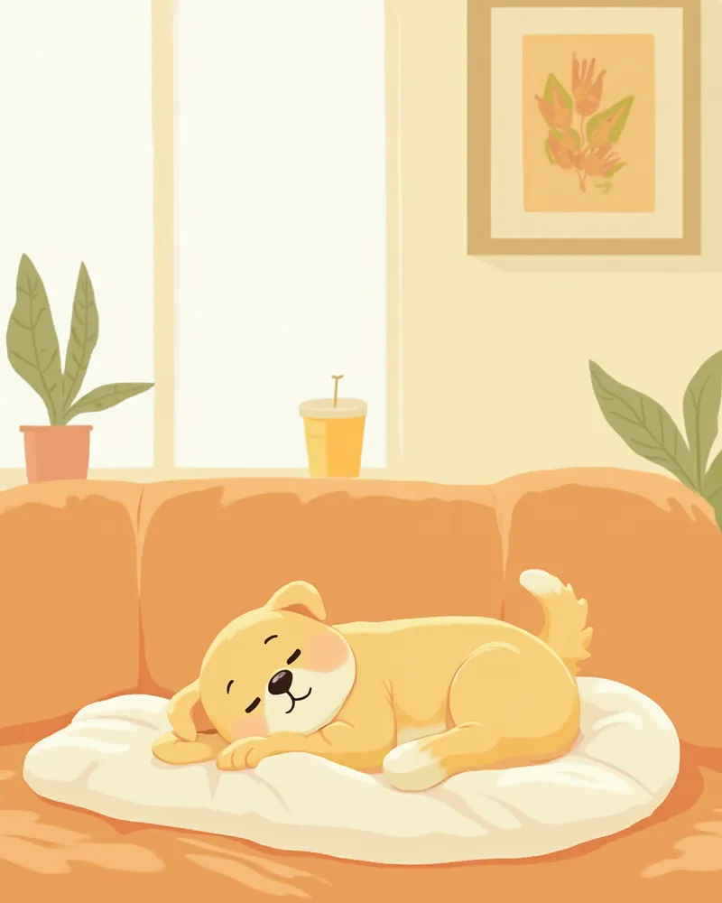 수혈 후 집에서 편안히 회복 중인 강아지