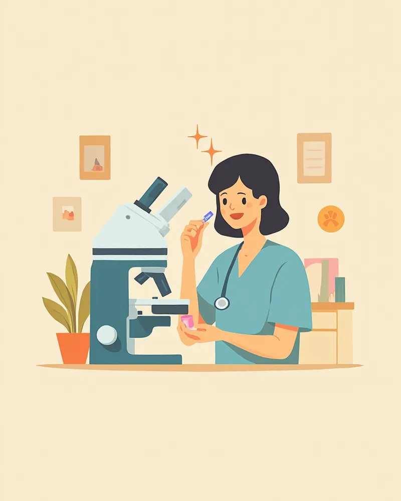 현미경으로 골수 샘플을 판독하는 모습