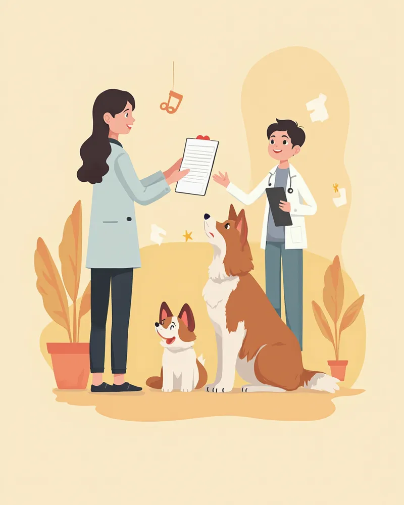 보호자가 건강 기록을 보여주며 수의사와 상담하는 모습